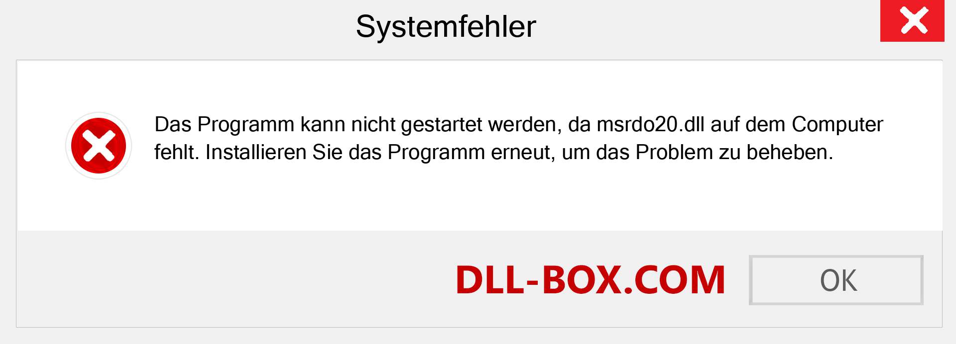 msrdo20.dll-Datei fehlt?. Download für Windows 7, 8, 10 - Fix msrdo20 dll Missing Error unter Windows, Fotos, Bildern