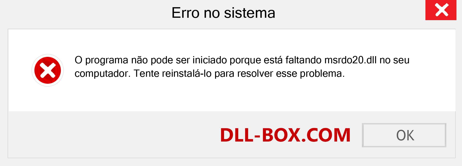 Arquivo msrdo20.dll ausente ?. Download para Windows 7, 8, 10 - Correção de erro ausente msrdo20 dll no Windows, fotos, imagens